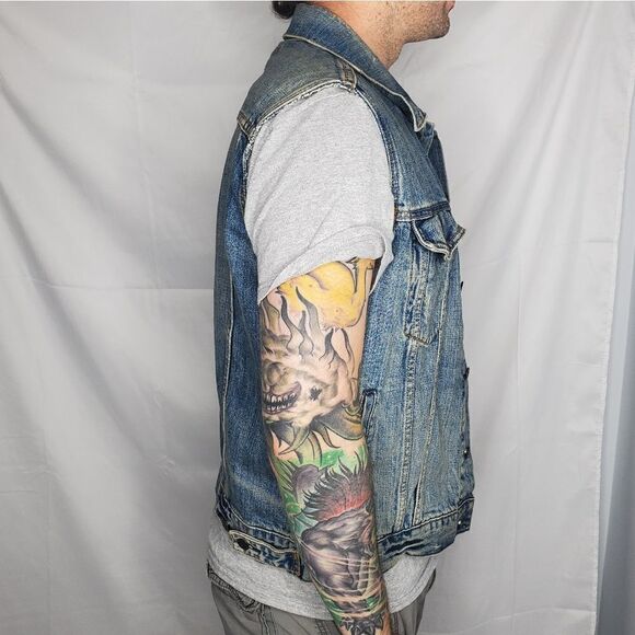 JACK SKELLINGTON vest hand‎ painted distressed jean denim XL - Picture 3 of 9